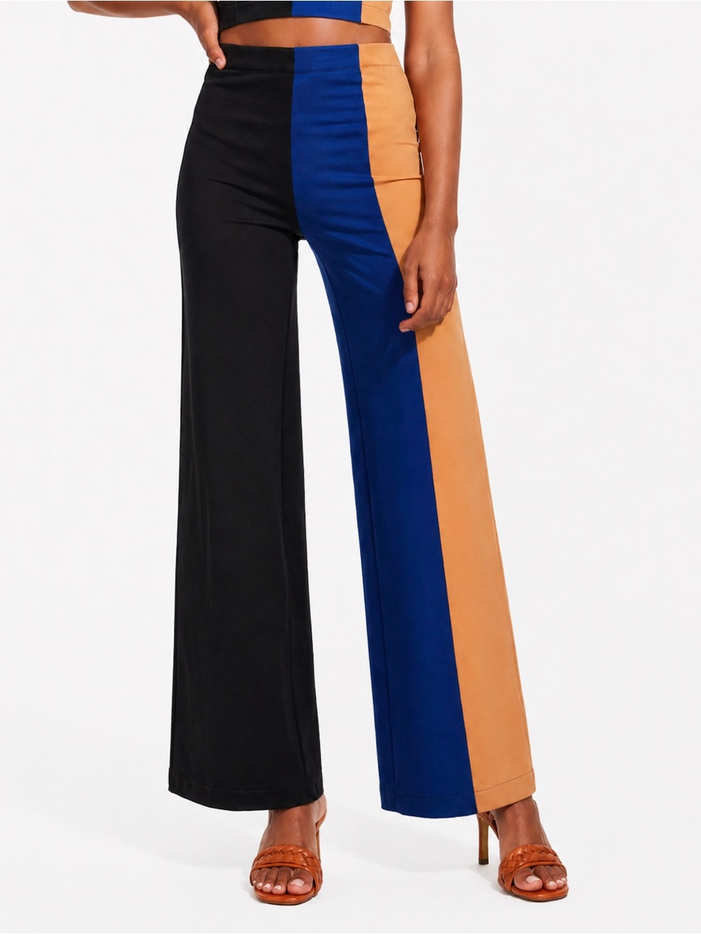 Staud Connor  colorblock wide leg pants size XS retro 70s sexy disco blue black